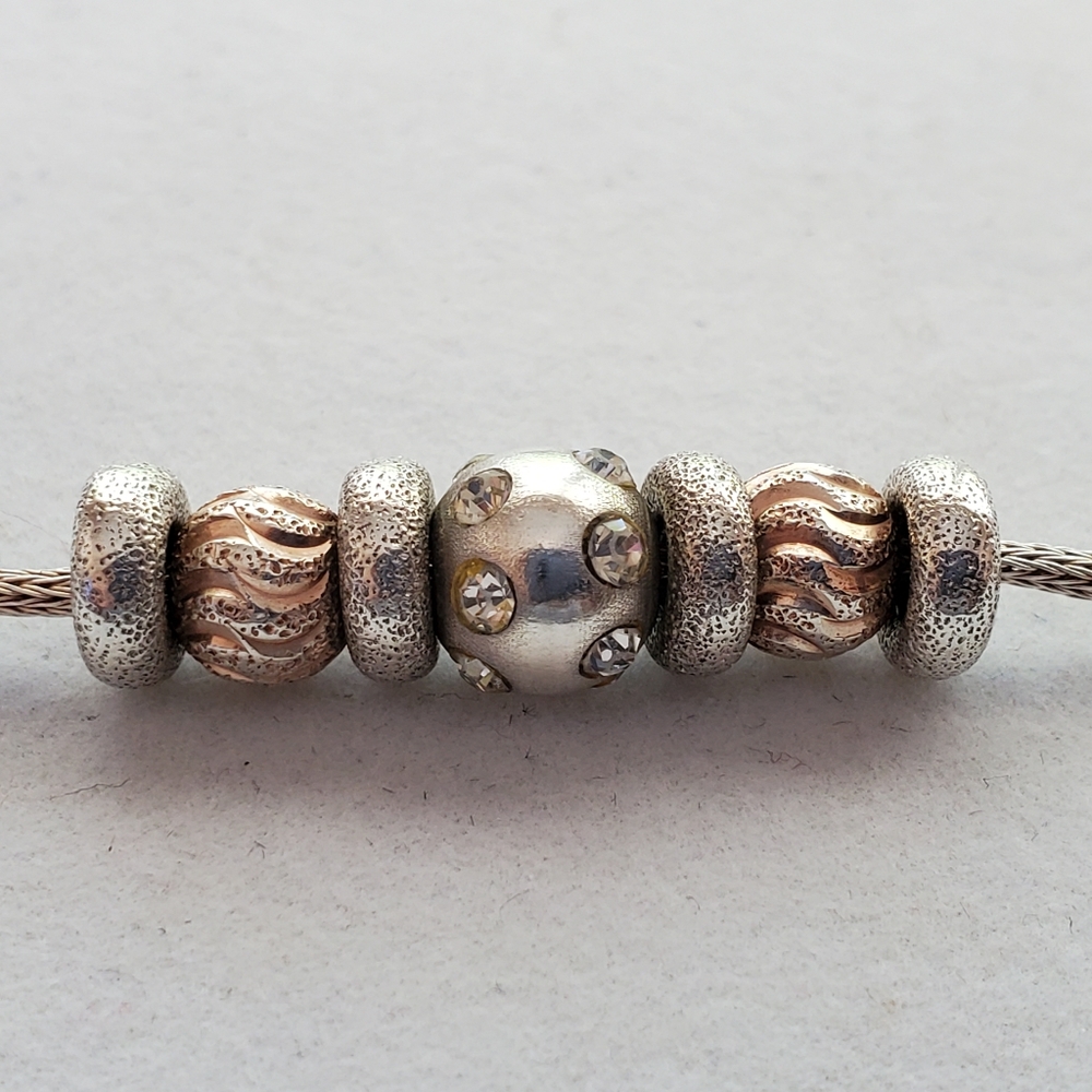 Dyadema 925 Italy Bracelet with Rose & Silver Beads (Adjustable!) - Picture 4 of 16